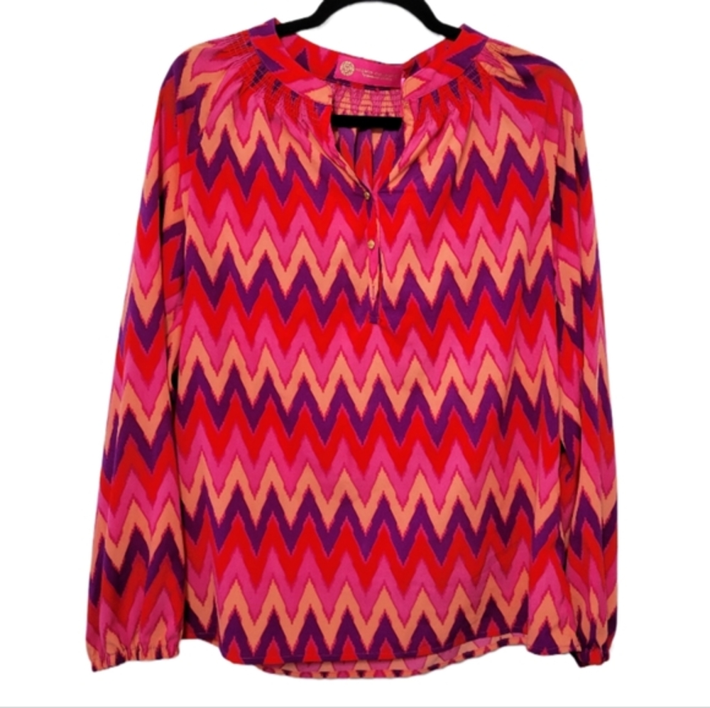 NWT Macbeth‎ Collection Margaret Josephs Chevron Lightweight Blouse Top, Size L